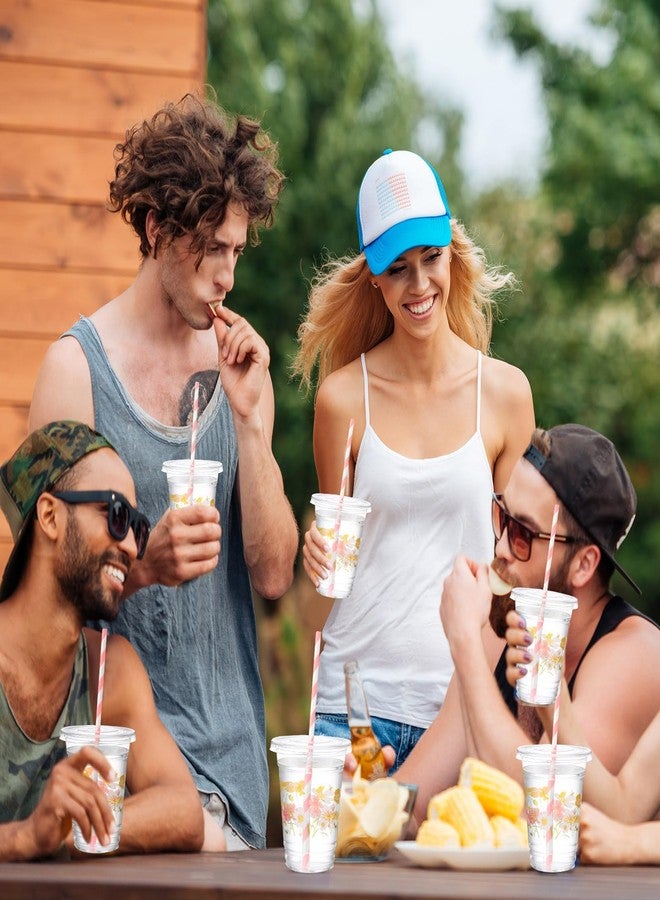 Funnymoom 50 Pcs Boho Flower Disposable Cups with Lids and Straw 12 oz Spring Summer Floral Clear Plastic Drinking Cups Wildflowers Drinking Cups for Summer Spring Birthday Baby Shower Party Supplies - Image 5